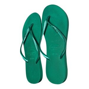 Havaianas 7/8 Green Brazil Slim Strap  FlipFlops Sandals Rubber Beach Pool
